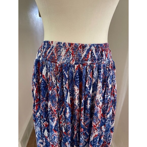 NWT New Direction Women's Midi Skirt Red & Blue Abstract Print  Elastic Waist Li - Picture 2 of 6